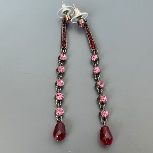 Dangly costume earrings with faux pink and red stones, like new.